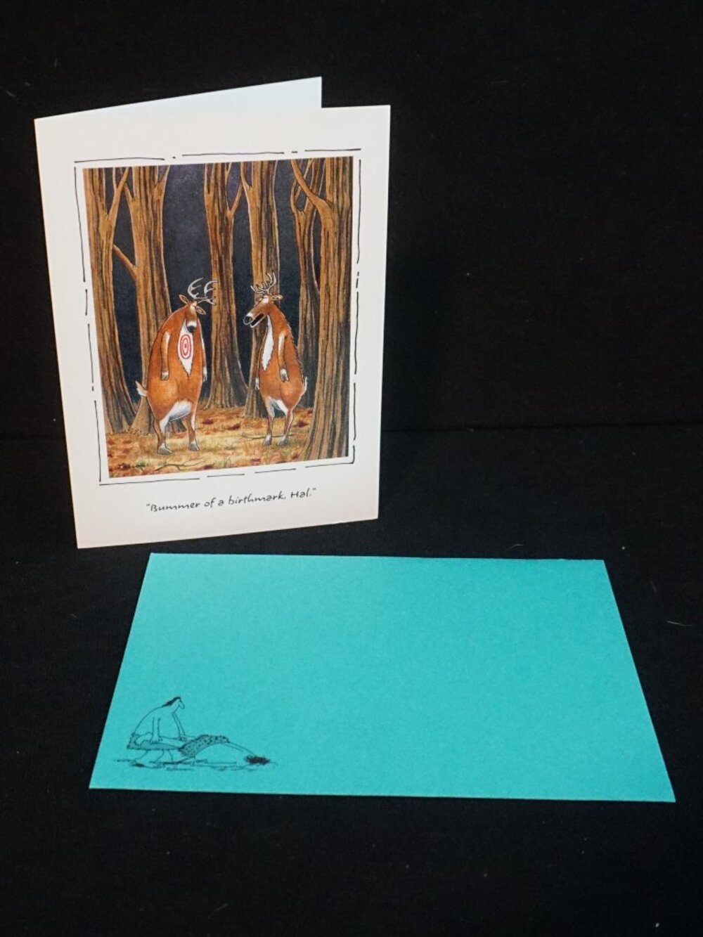 The Far Side Vintage Hallmark Greeting Card Deer Hunter Black Note Card 1986